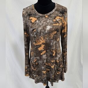 Logo by Lori Goldstein M tunic top print stretch knit long sleeve lagen look